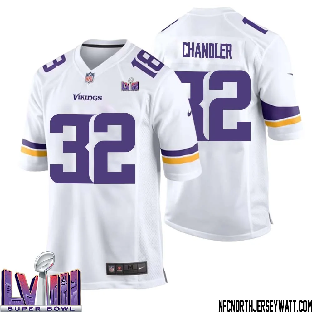 Ty Chandler No 32 Minnesota Vikings Super Bowl LVIII Away Game Jersey White for Men
