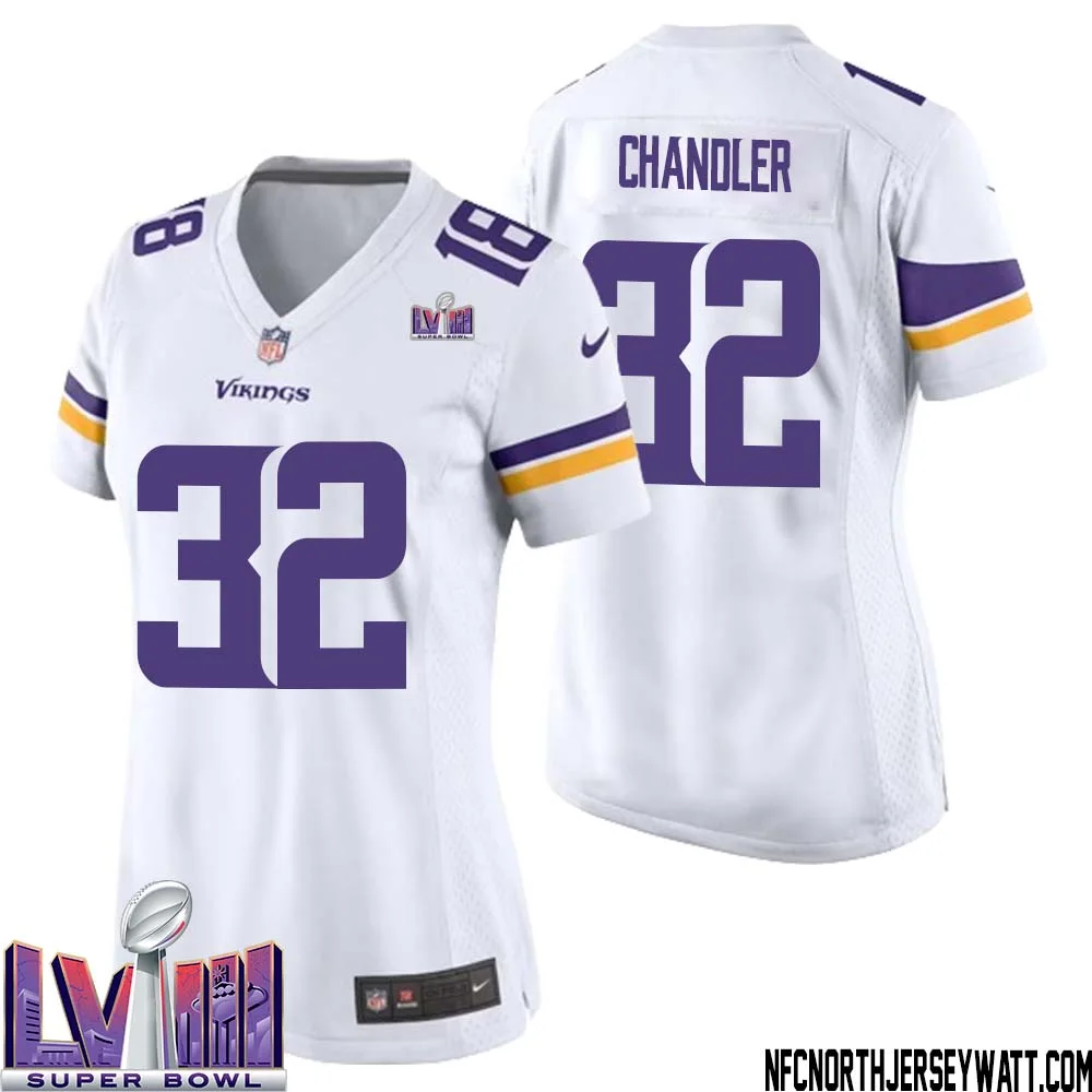 Ty Chandler No 32 Minnesota Vikings Super Bowl LVIII Away Game Jersey White for Women