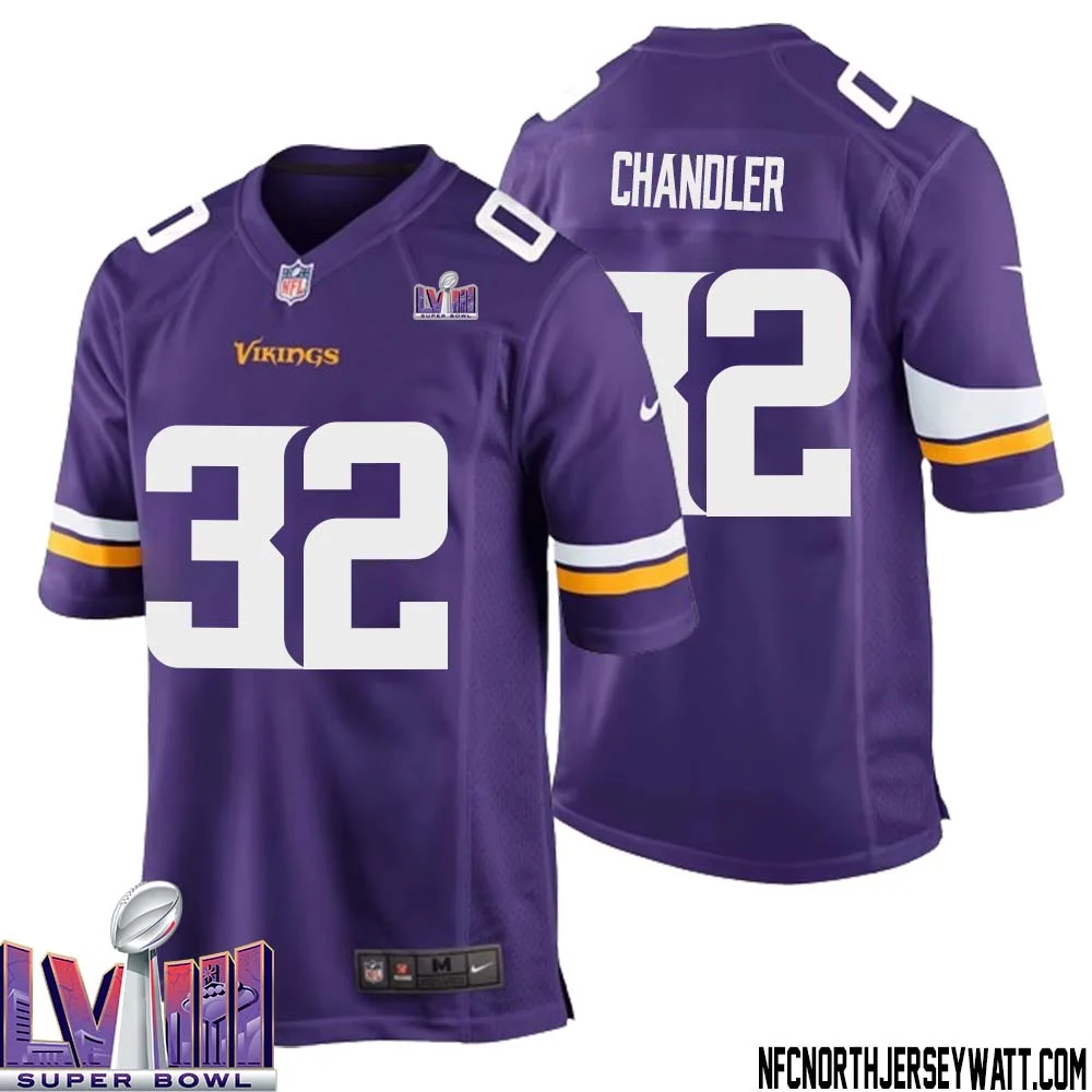 Ty Chandler No 32 Minnesota Vikings Super Bowl LVIII Home Game Jersey Court Purple for Mens 1