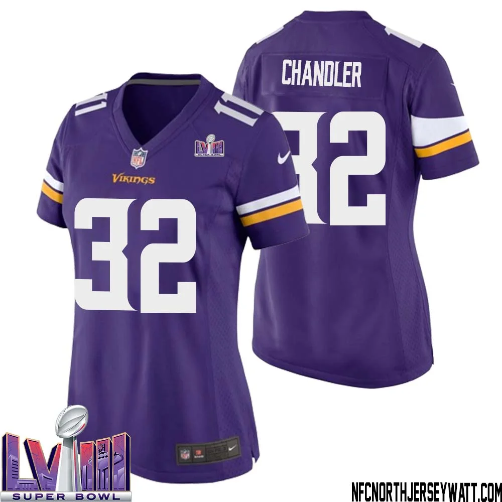 Ty Chandler No 32 Minnesota Vikings Super Bowl LVIII Home Game Jersey Court Purple for Women 1