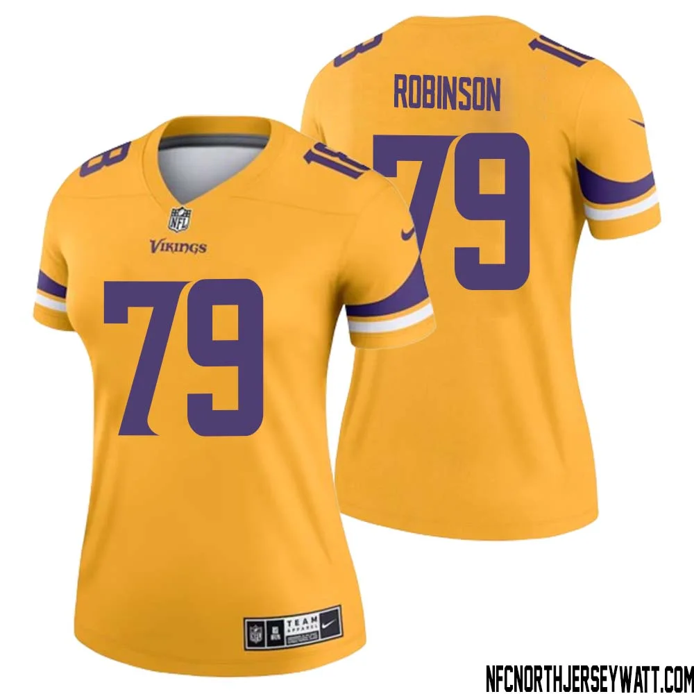 Tyrese Robinson No 79 Women Minnesota Vikings Gold Inverted Legend Jersey 1