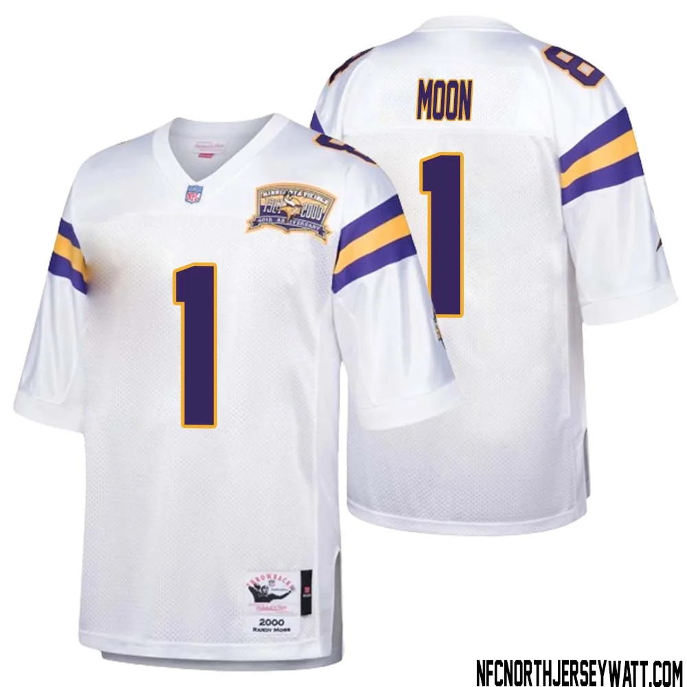 Warren Moon No 1 Men Mitchell Ness White Minnesota Vikings Authentic Throwback Retired Player Jersey