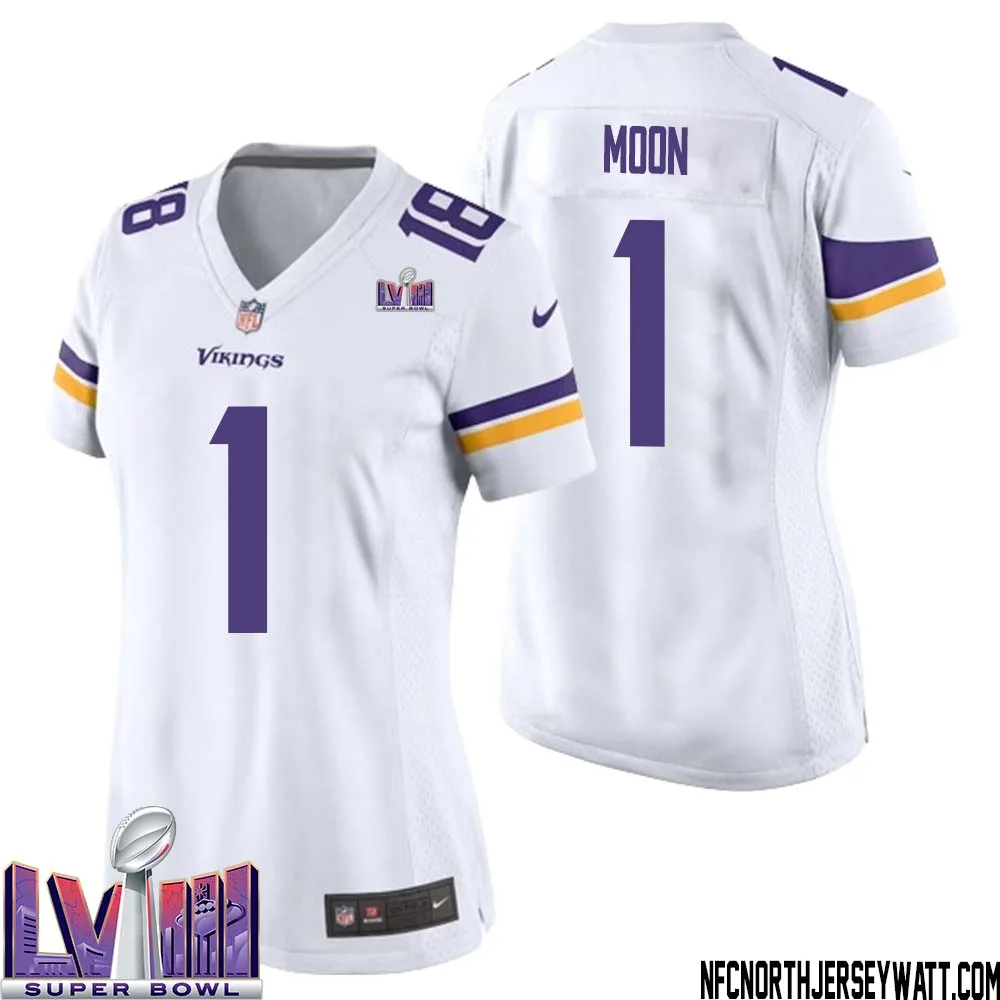 Warren Moon No 1 Minnesota Vikings Super Bowl LVIII Away Game Jersey White for Women