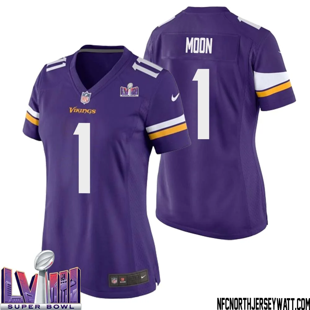 Warren Moon No 1 Minnesota Vikings Super Bowl LVIII Home Game Jersey Court Purple for Women