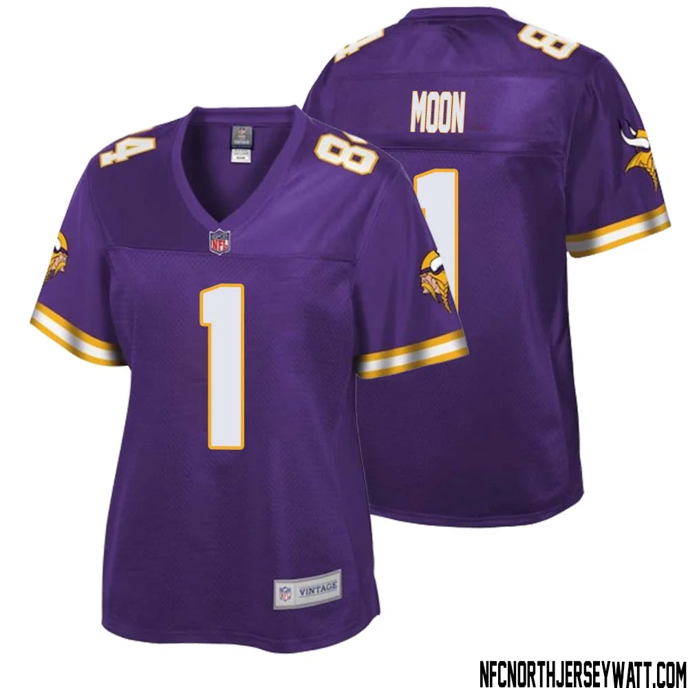 Warren Moon No 1 Women NFL Pro Line Purple Minnesota Vikings Retired Player Replica Jersey 1