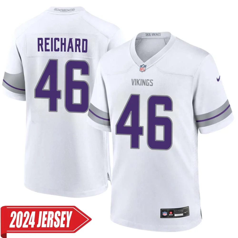 Will Reichard No 46 Men s Minnesota Vikings White Alternate Custom Game 2024 Jersey