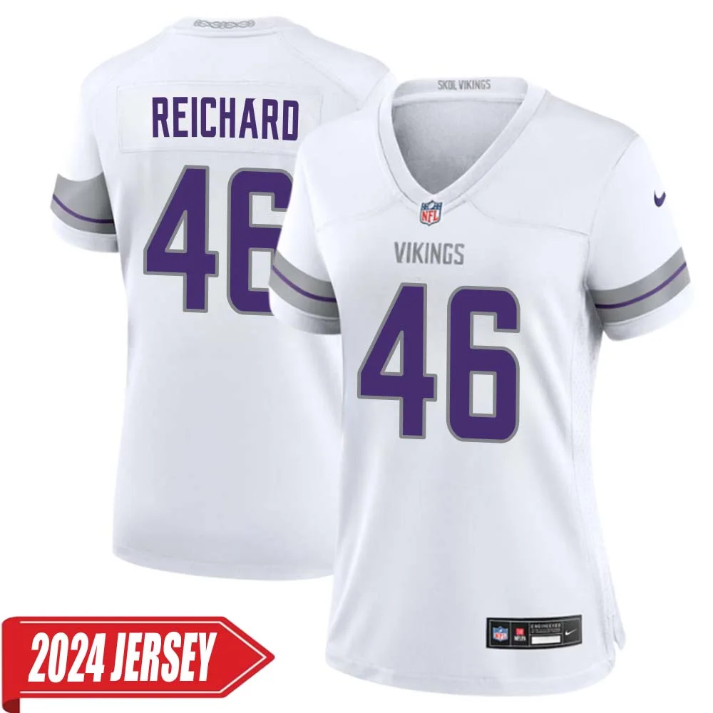 Will Reichard No 46 Woman s Minnesota Vikings White Alternate Custom Game 2024 Jersey