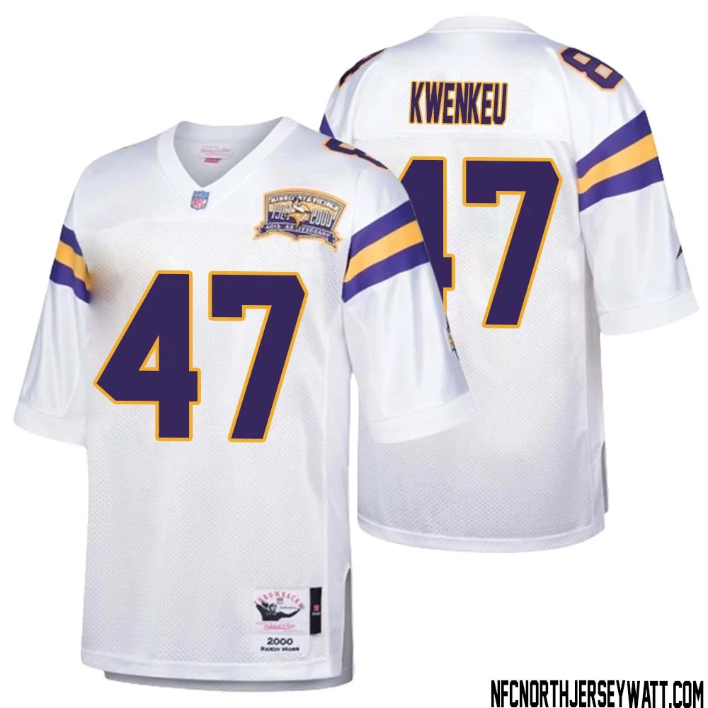 William Kwenkeu No 47 Men Mitchell Ness White Minnesota Vikings Authentic Throwback Retired Player Jersey 1