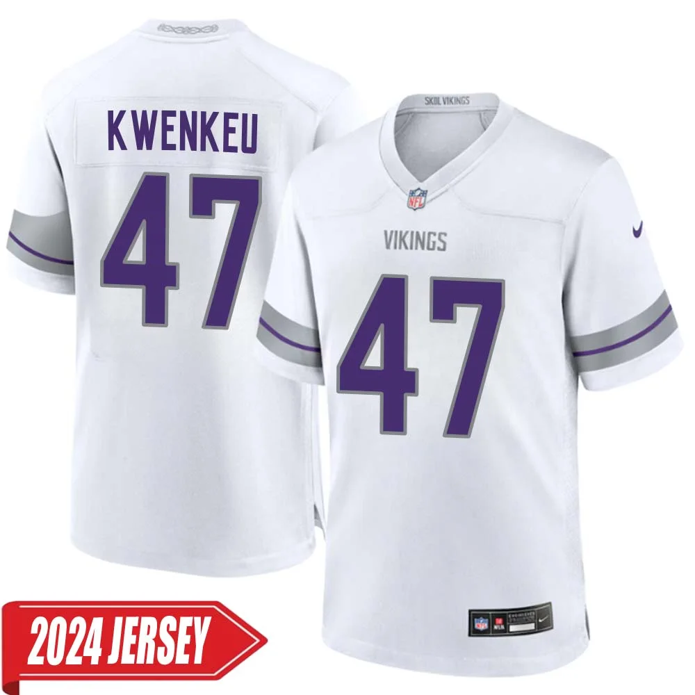 William Kwenkeu No 47 Men s Minnesota Vikings White Alternate Custom Game 2024 Jersey