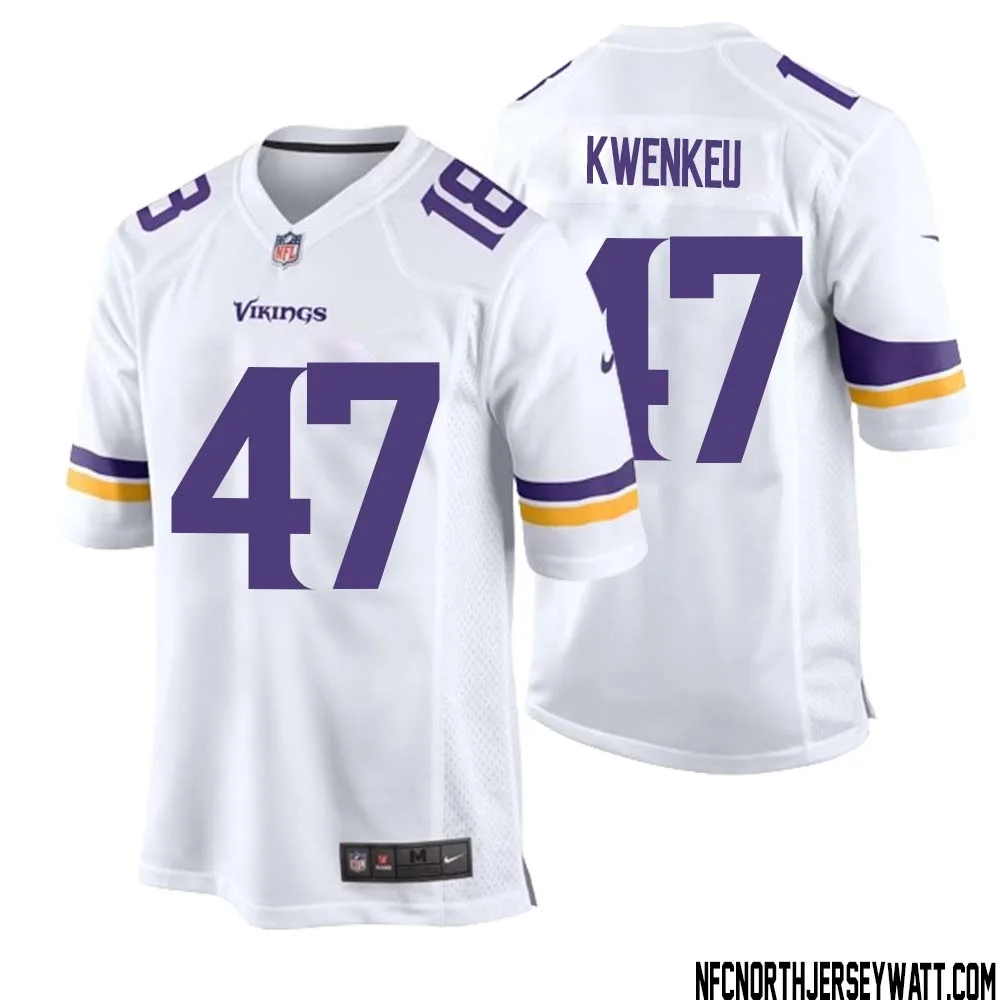 William Kwenkeu No 47 Men White Minnesota Vikings Game Player Away Jersey 1