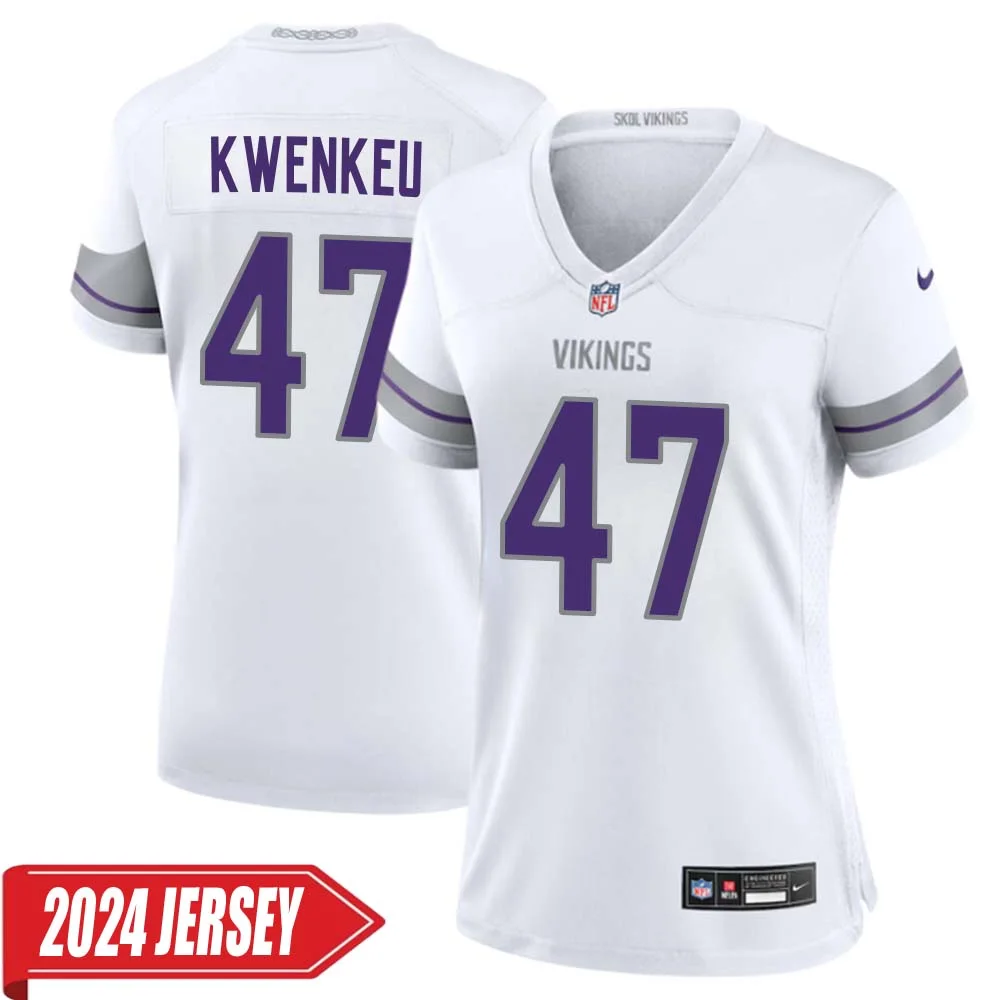 William Kwenkeu No 47 Woman s Minnesota Vikings White Alternate Custom Game 2024 Jersey