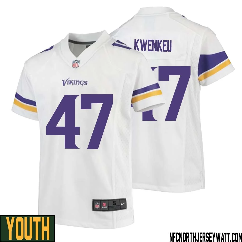William Kwenkeu No 47 Youth White Minnesota Vikings Game Player Away Jersey 1