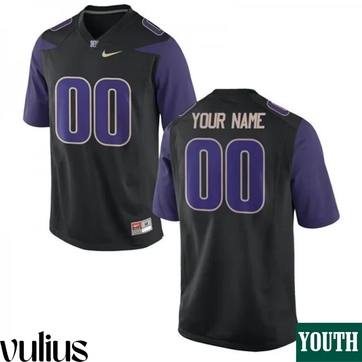 Washington Huskies Custom Jersey, Black Youth's, Custom Game Jersey Stitched -