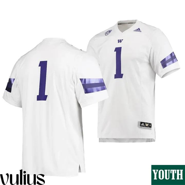 Washington Huskies Custom Jersey, White Youth's, College Football Premier Jersey Stitched -