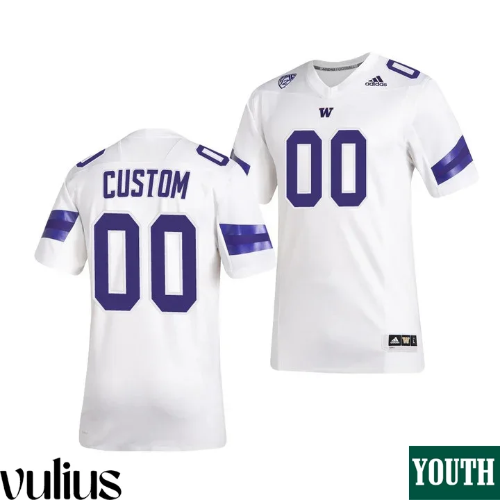 Washington Huskies Custom Jersey, White Youth's, Premier Football Jersey Stitched -