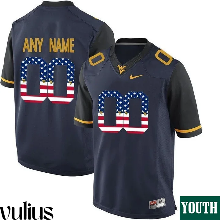 Wvu Football Jersey Custom, Blue Youth's, College Football Limited Jersey -