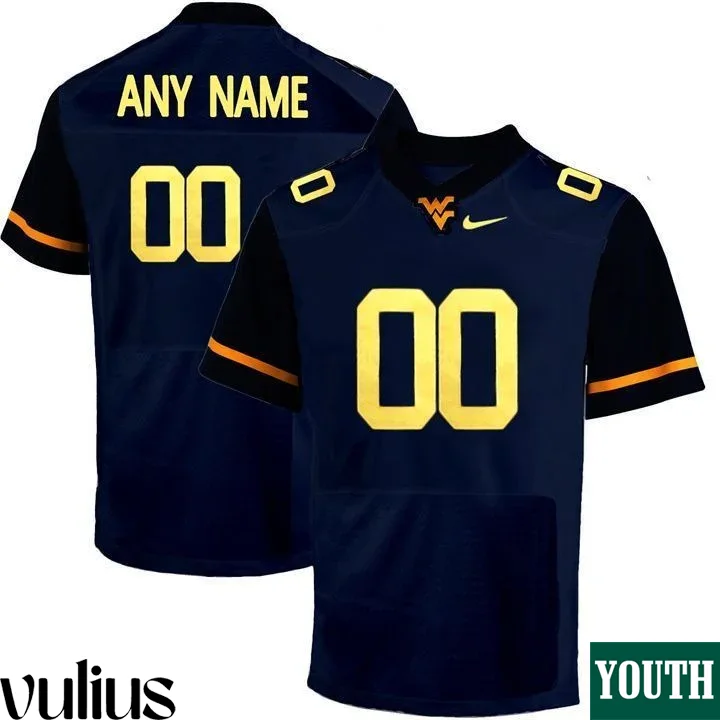 Wvu Football Jersey Custom, Blue Youth's, Custom Game Jersey -