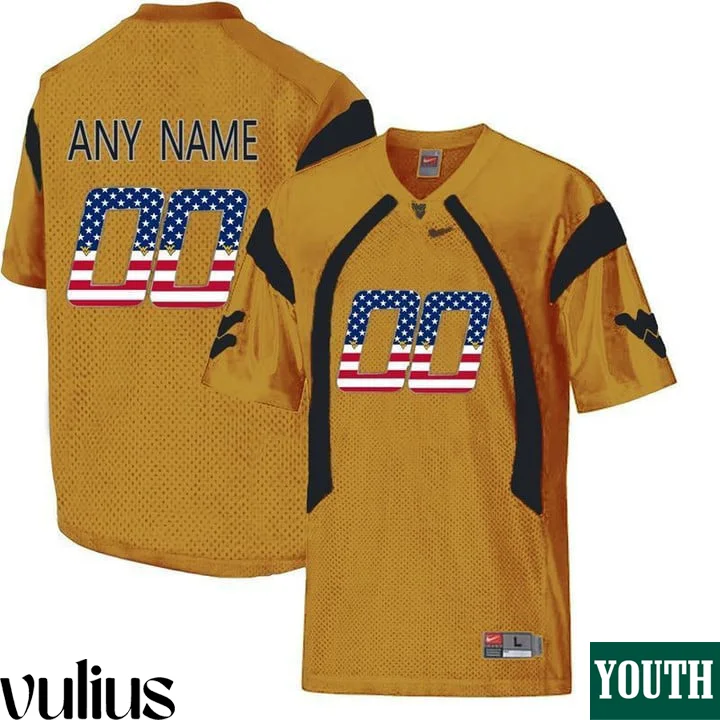 Wvu Football Jersey Custom, Gold Youth's, Custom College Football Limited Jersey -