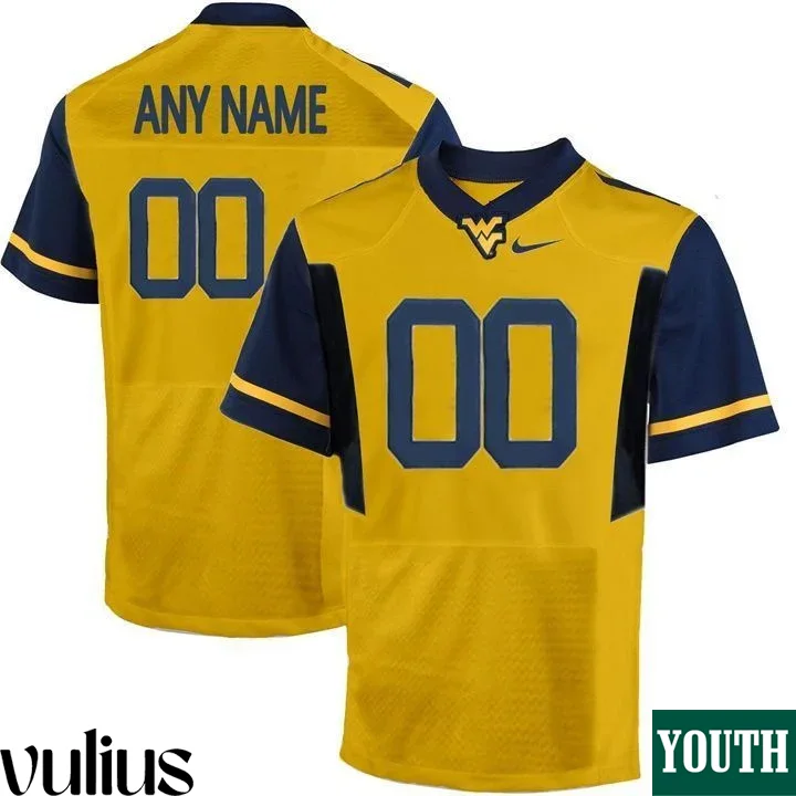 Wvu Football Jersey Custom, Gold Youth's, Custom Game Jersey -