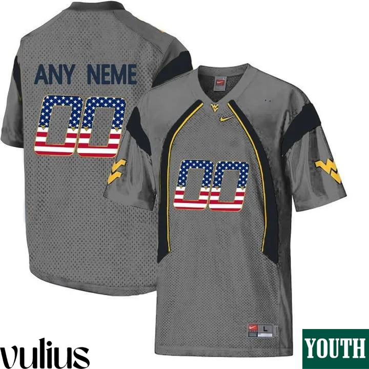 Wvu Football Jersey Custom, Grey Youth's, Custom College Football Limited Jersey -
