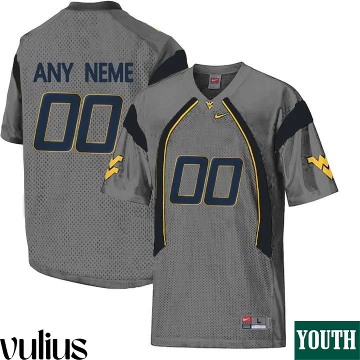 Wvu Football Jersey Custom, Grey Youth's, Custom Game Jersey -