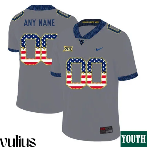 Wvu Football Jersey Custom, Grey Youth's, USA Flag College Football Jersey -