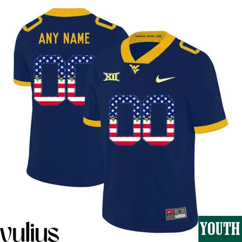 Wvu Football Jersey Custom, Navy Youth's, USA Flag College Football Jersey -