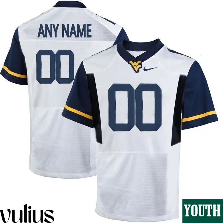 Wvu Football Jersey Custom, White Youth's, Custom Game Jersey -