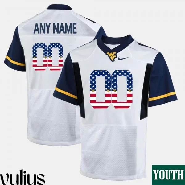Wvu Football Jersey Custom, White Youth's, US Flag Fashion WVU Custom Jerseys -