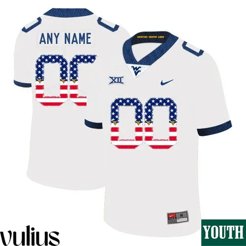 Wvu Football Jersey Custom, White Youth's, USA Flag College Football Jersey -