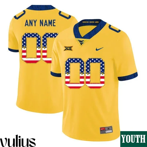Wvu Football Jersey Custom, Yellow Youth's, USA Flag College Football Jersey -